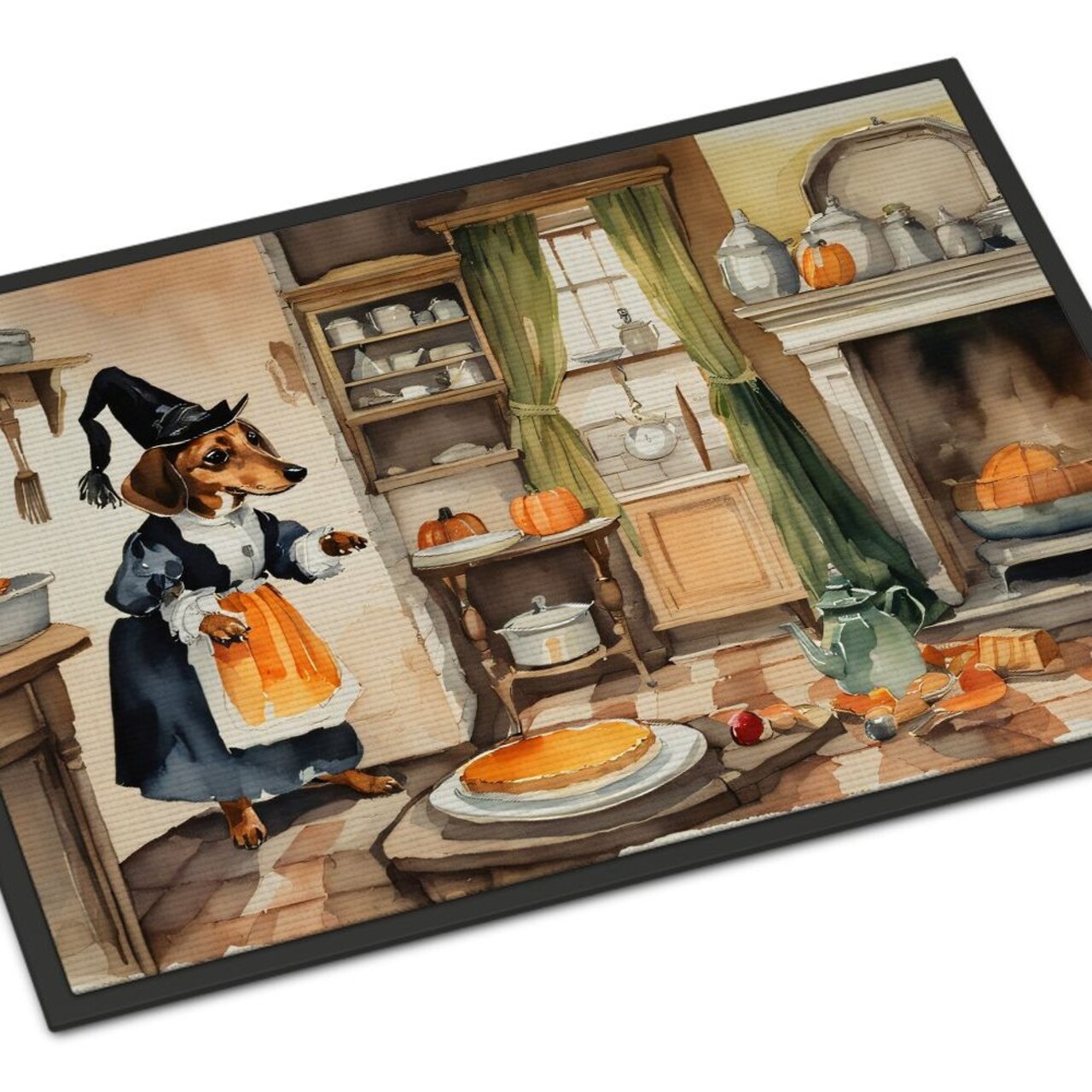 Edge Collections - 18" x 27" - Multicolor - Dachshund Fall Kitchen Pumpkins Doormat Indoor Outdoor Rugs - 1 Piece